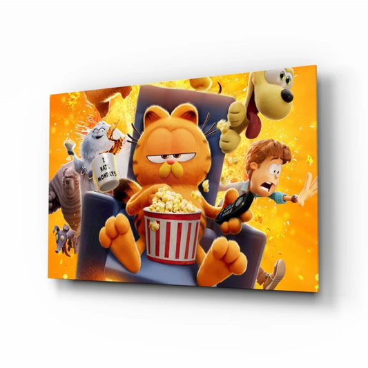 Garfield movie poster canvas wall art with lounging cat and popcorn