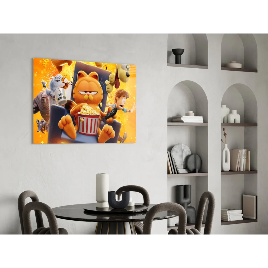 Vibrant Garfield movie poster canvas wall art of cat lounging with popcorn