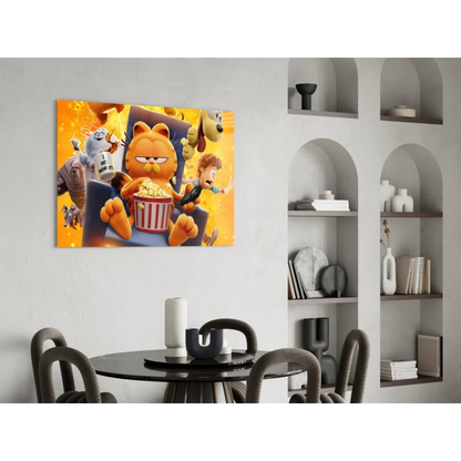Vibrant Garfield movie poster canvas wall art of cat lounging with popcorn