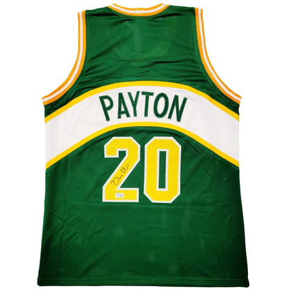 Gary Payton autographed Seattle green custom jersey with Payton 20