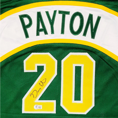 Gary Payton signed green and white custom jersey with yellow accents