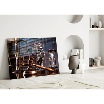 Lady Justice canvas wall art with gavel and hourglass print