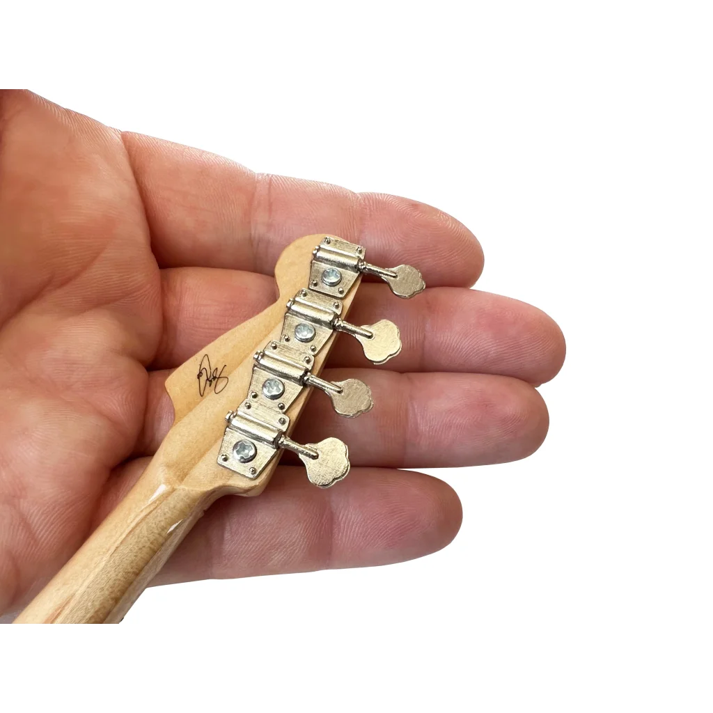 Geddy Lee mini bass headstock with gold pegs, Axe Heaven officially licensed with stand