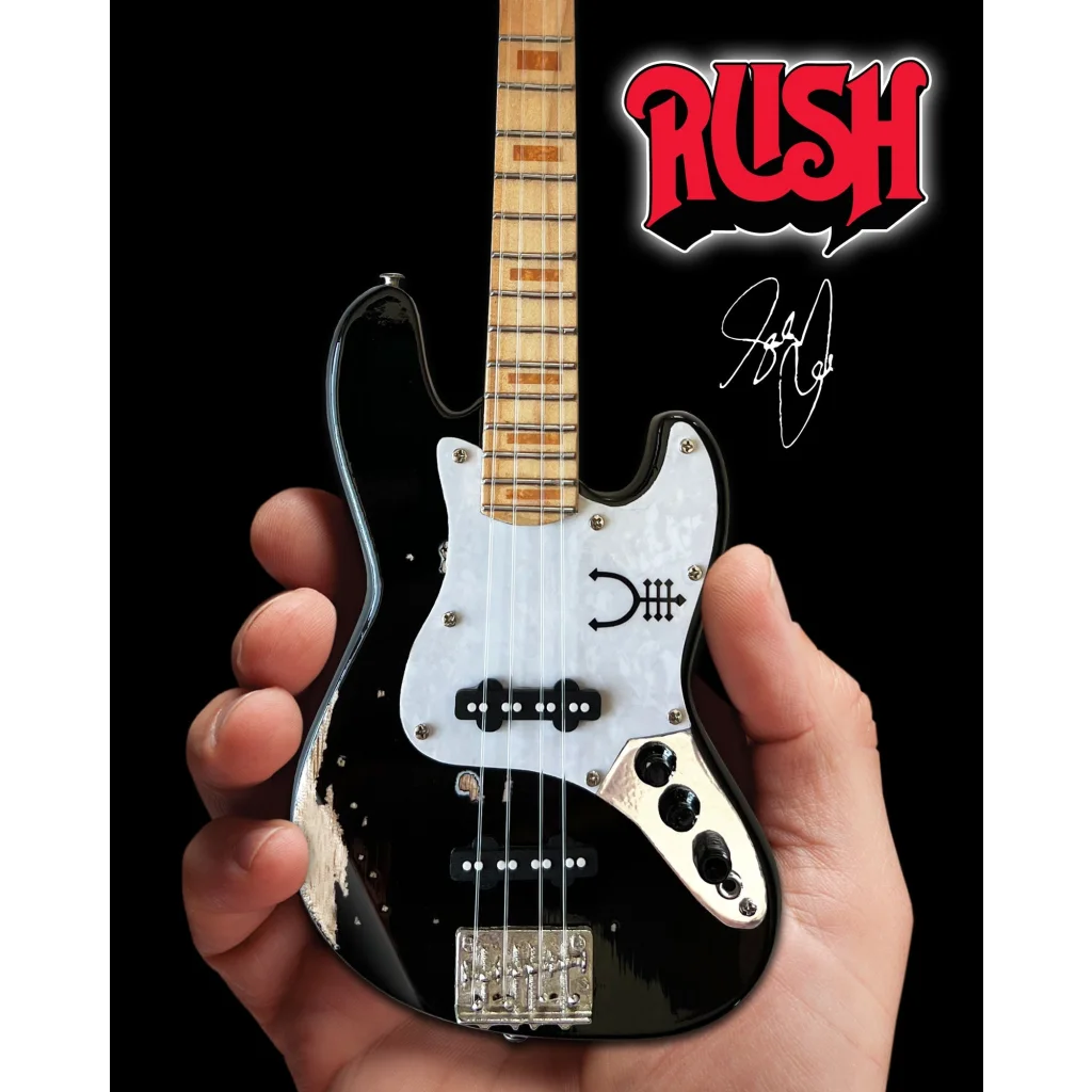 Geddy Lee axe heaven officially licensed mini bass with adjustable A-Frame stand