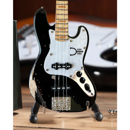 Geddy Lee mini black white bass with maple neck, Axe Heaven® officially licensed stand