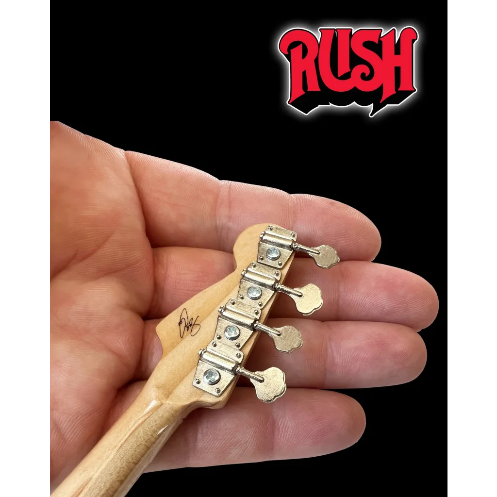 Geddy Lee officially licensed mini bass headstock with Axe Heaven gold rush inlays and adjustable A-frame stand