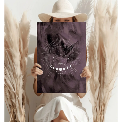 Dark purple moon phase insigne aluminum print with gypsy text