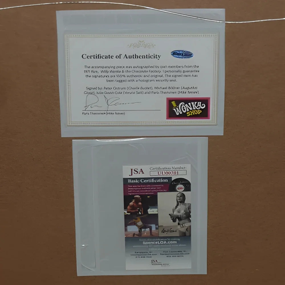 Framed Willy Wonka and the Chocolate Factory movie poster with JSA certificates