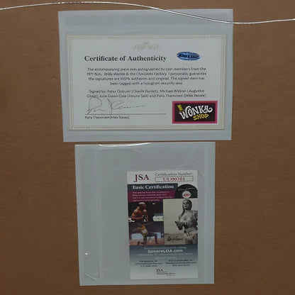 Framed Willy Wonka and the Chocolate Factory movie poster with JSA certificates