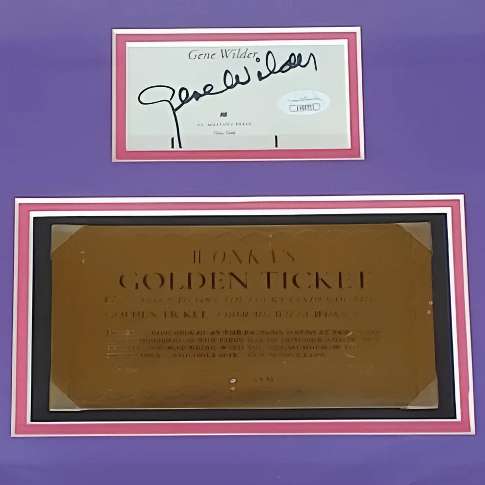 Framed Willy Wonka Chocolate Factory movie poster with golden ticket
