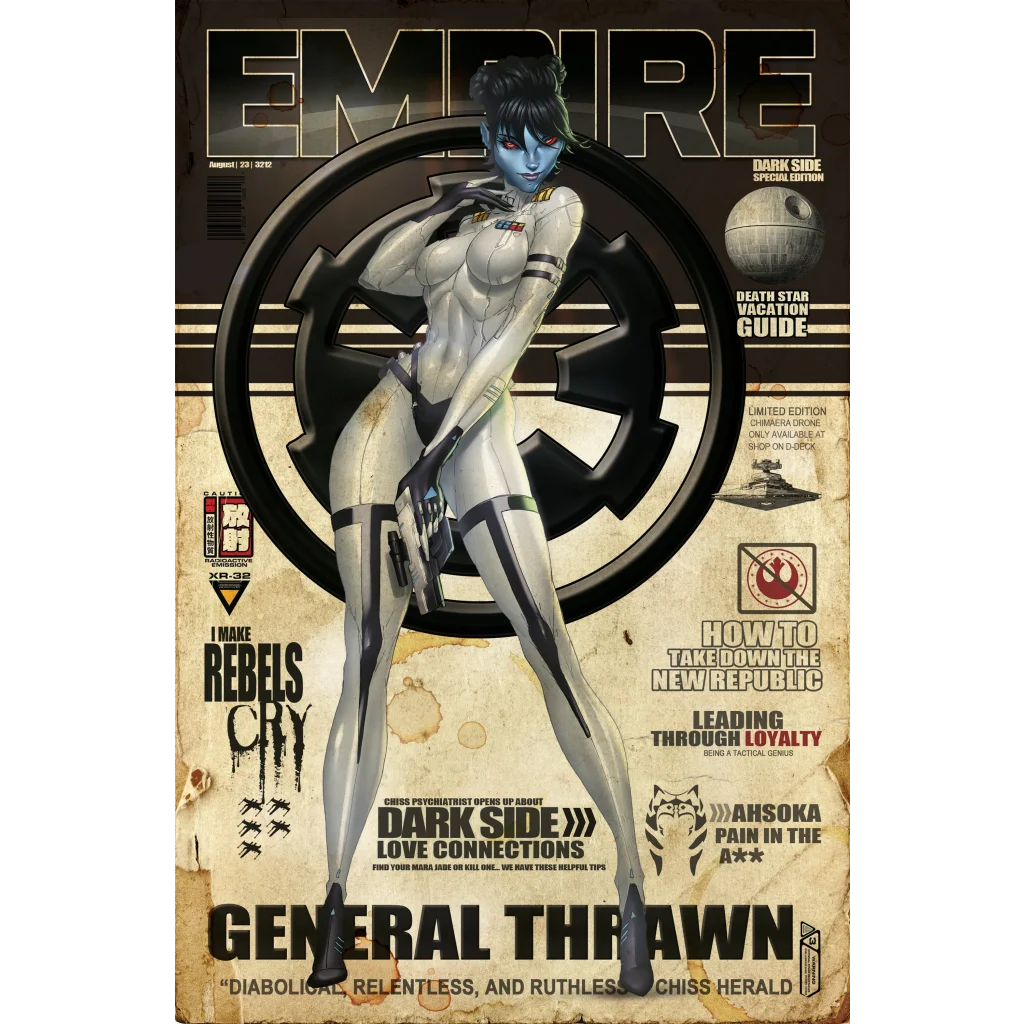 Striking black and white General Thrawn Empire Magazine cover on brushed aluminum print