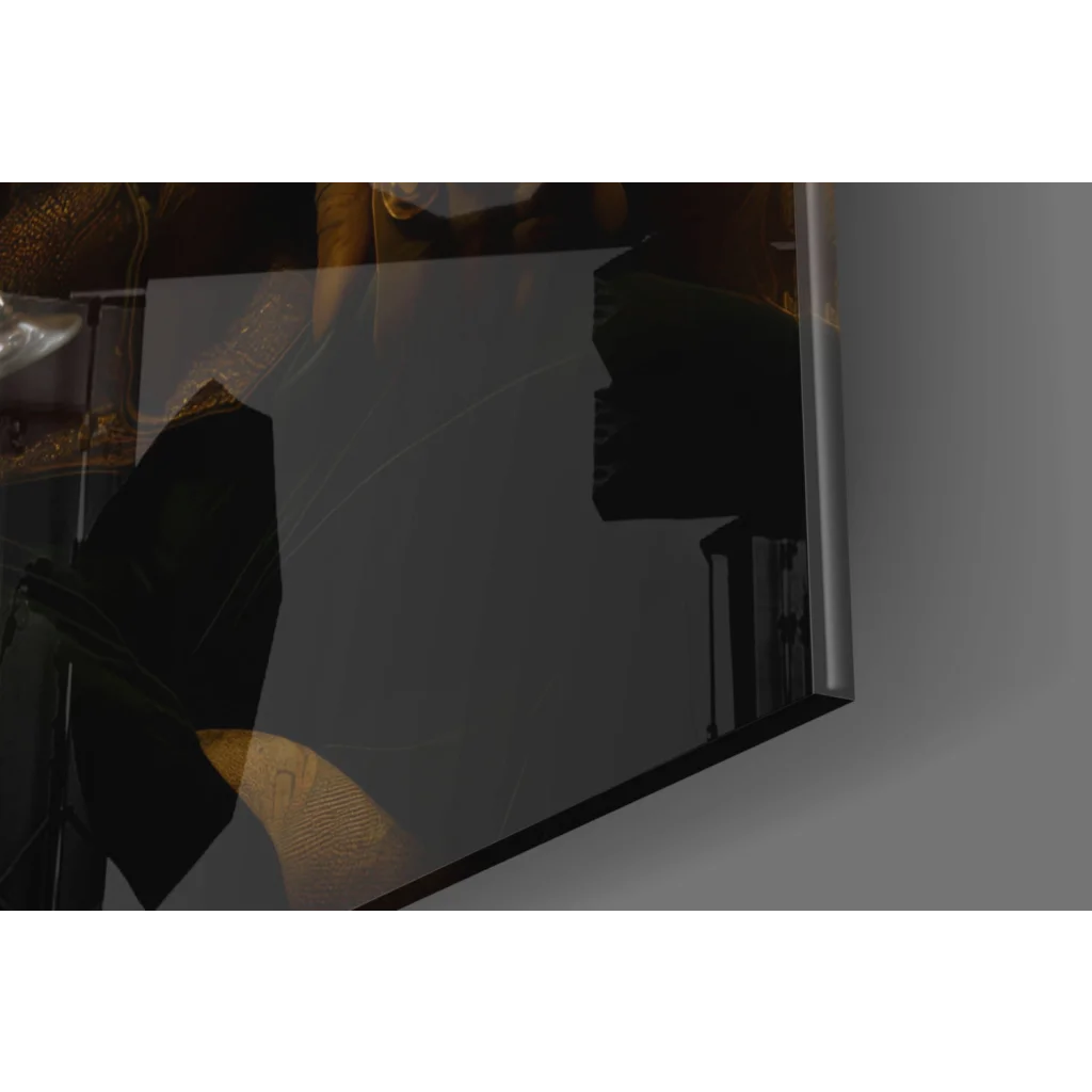 Sleek black-framed glass wall art TV reflecting light in Regal Bear Portrait