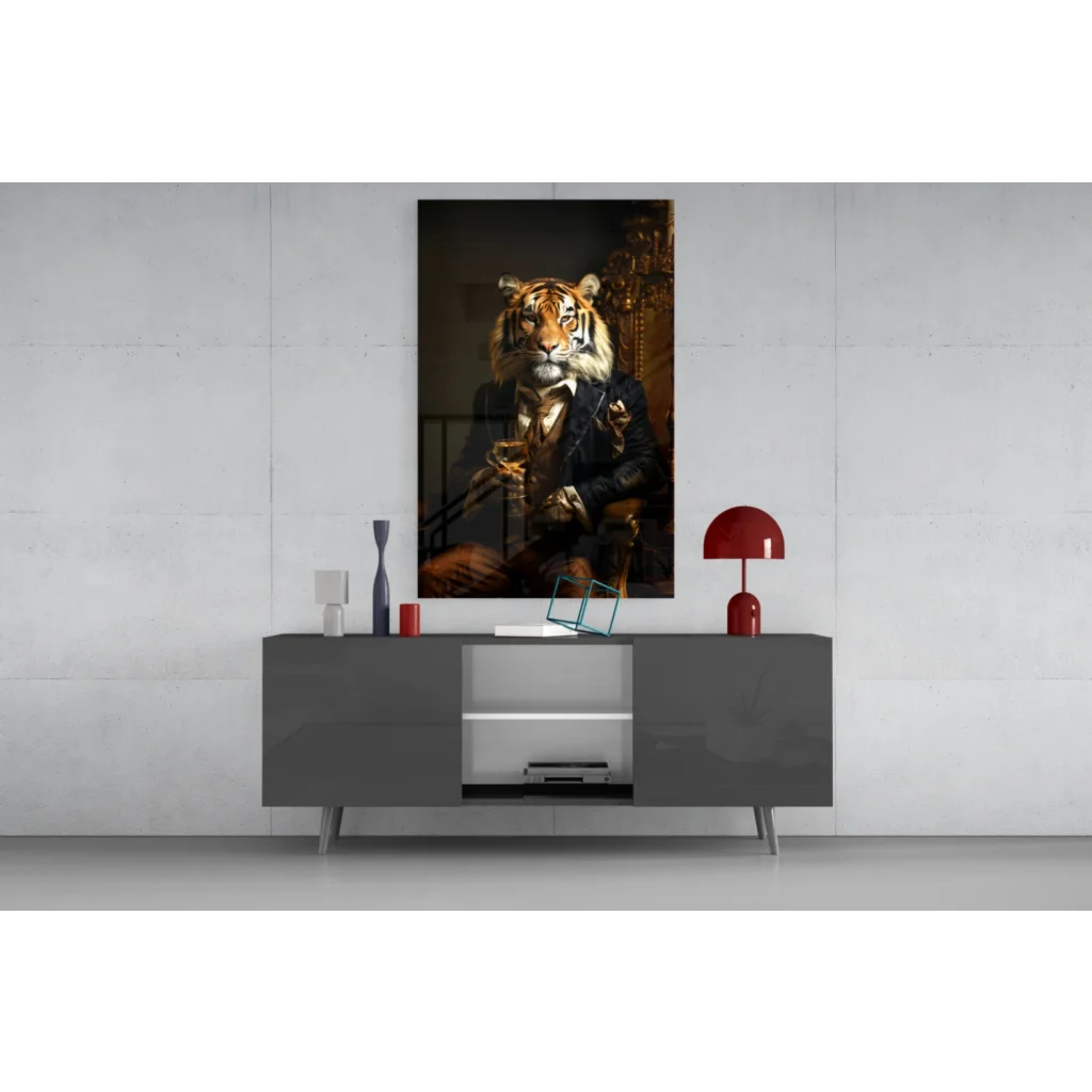 Dapper tiger in suit with violin, canvas wall art