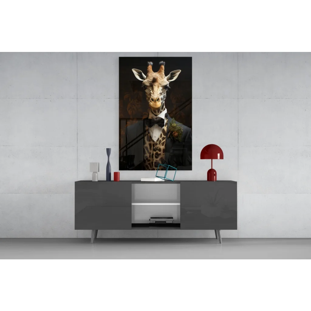 Stylish dapper giraffe in tuxedo canvas wall art portrait