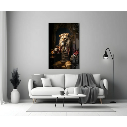 Regal Lion King Wall Art with Wine Glass Portrait Print | Modern Wall Art Decor | vintageantiquesgifts.com