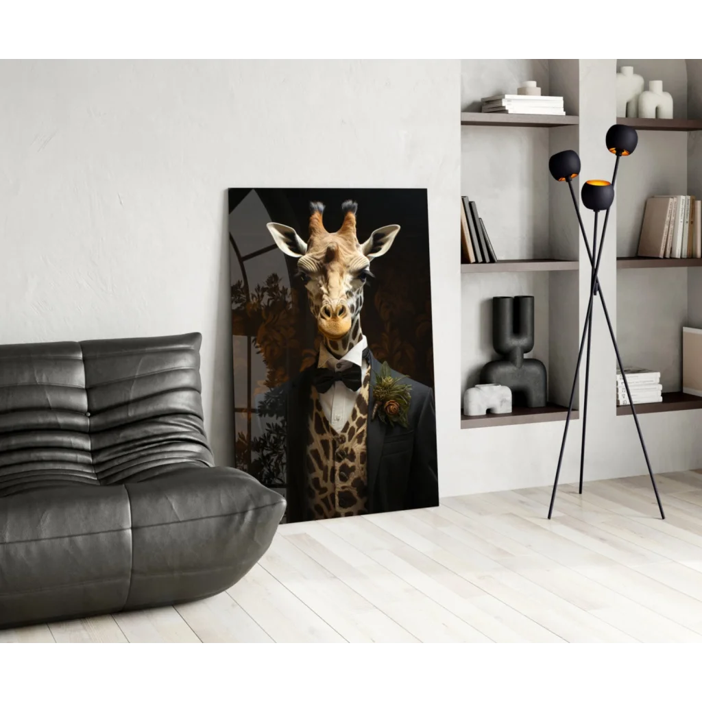 Elegant dapper giraffe in tuxedo canvas wall art portrait