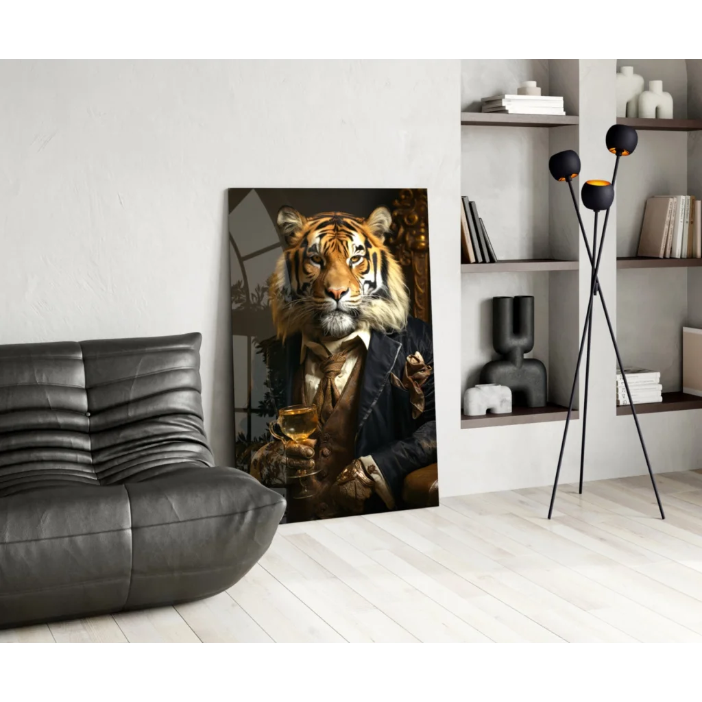 Dapper Tiger in Suit Holding Goblet Canvas Wall Art