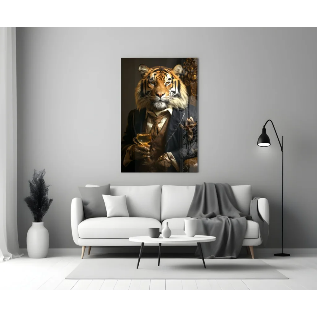 Dapper Tiger in Suit Holding Goblet Canvas Wall Art | Modern Wall Art Decor | vintageantiquesgifts.com