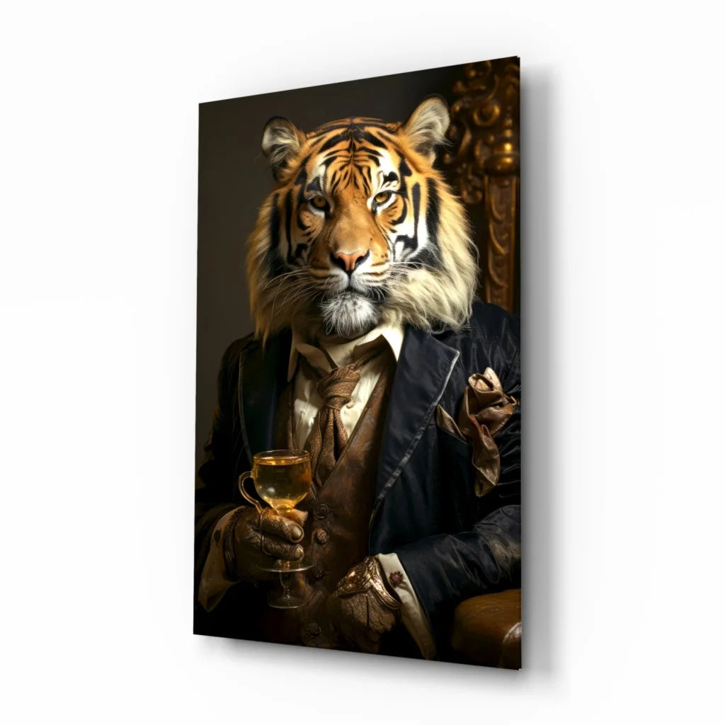 Dapper Tiger in Suit Holding Goblet Canvas Wall Art | Insigneart USA | vintageantiquesgifts.com