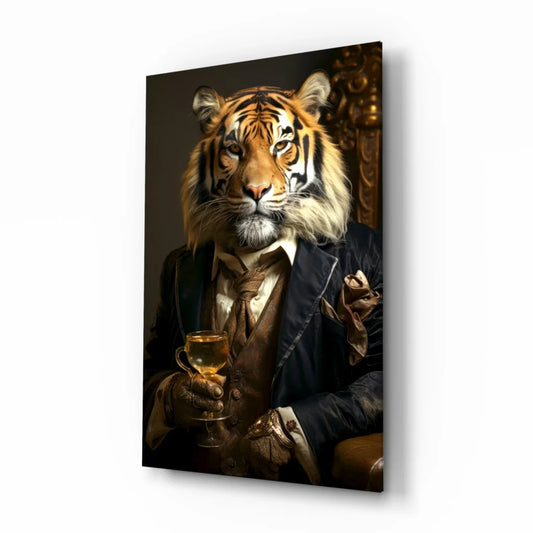 Dapper Tiger in Suit Holding Goblet Canvas Wall Art | Insigneart USA | vintageantiquesgifts.com