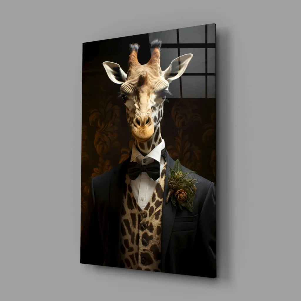 Dapper Giraffe in Tuxedo Canvas Wall Art | Glass Wall Art Print | vintageantiquesgifts.com