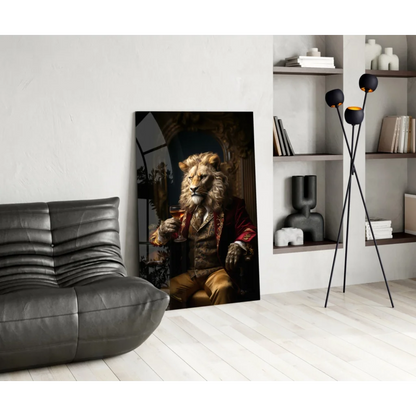 Regal lion king wall art portrait with wine glass