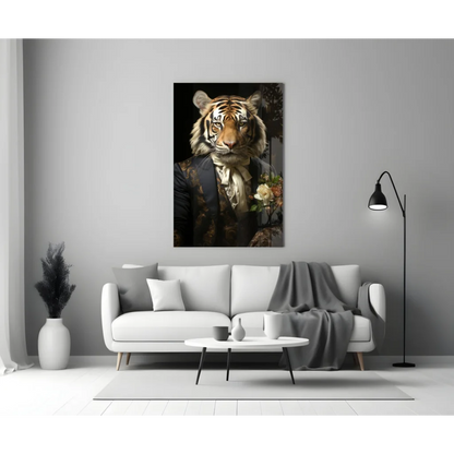 Dapper Tiger in Suit Canvas Wall Art with Roses | Modern Wall Art Decor | vintageantiquesgifts.com