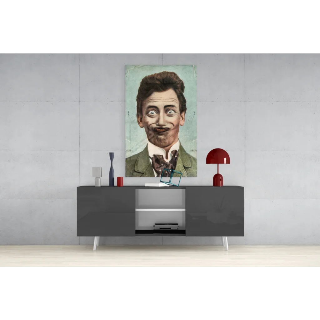 Quirky vintage gentleman portrait wall art canvas print in muted green tones