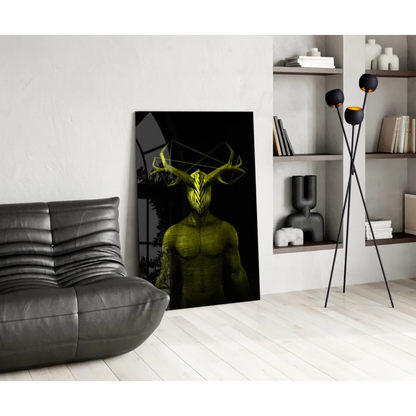 Geometric green deer glass wall art with stunning antlers poster