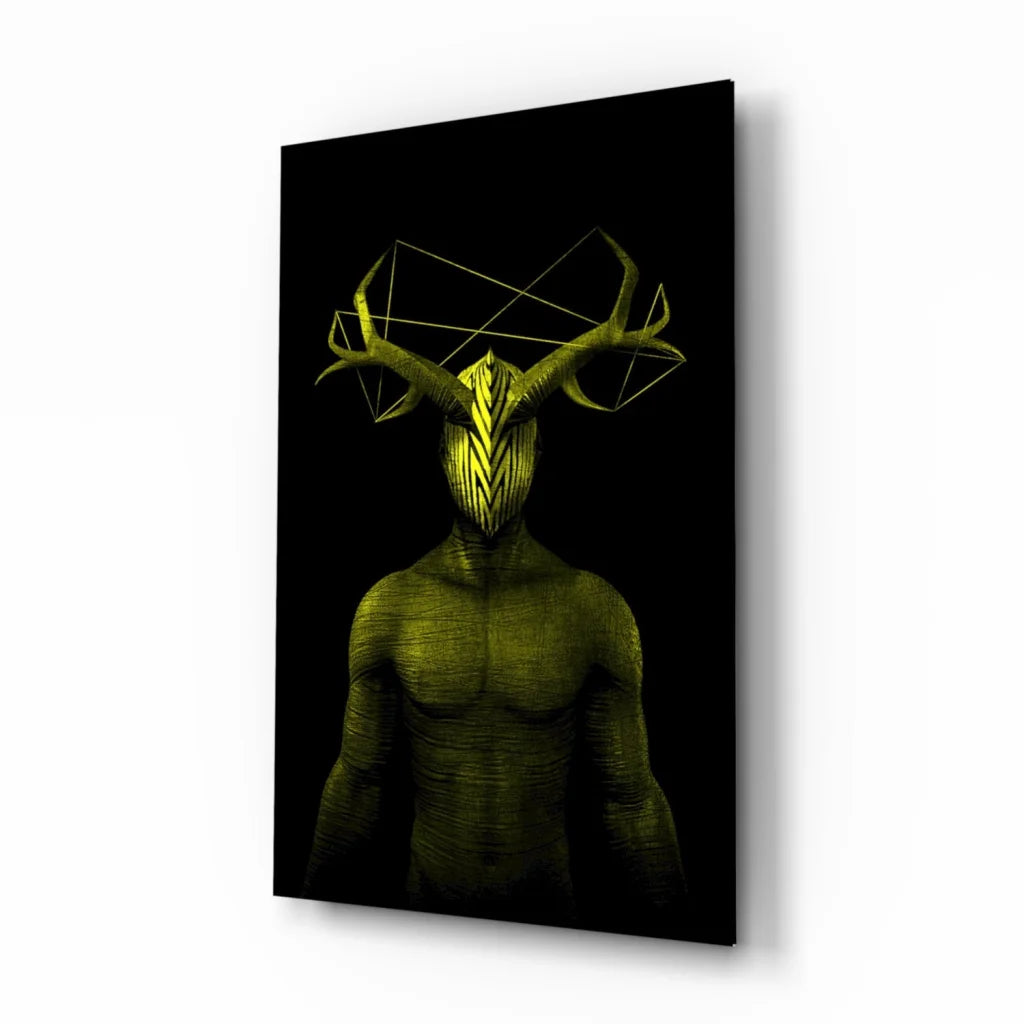 Stunning geometric green deer glass wall art with antlers