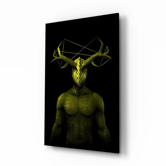 Stunning geometric green deer glass wall art with antlers