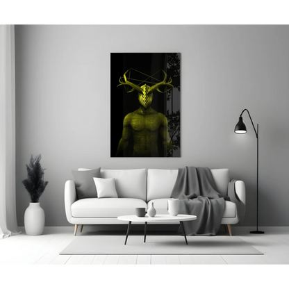 Geometric green deer glass wall art with stunning antlers
