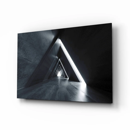 Geometric Tunnel Glass Wall Art in Striking Black and White | Insigneart USA | vintageantiquesgifts.com