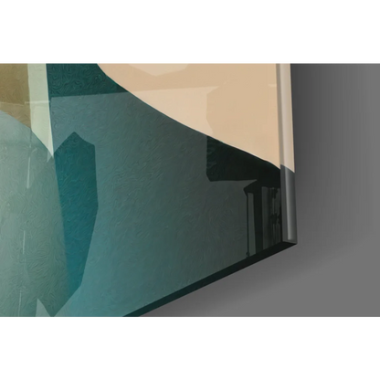 Modern teal beige black geometric glass wall art on matte canvas