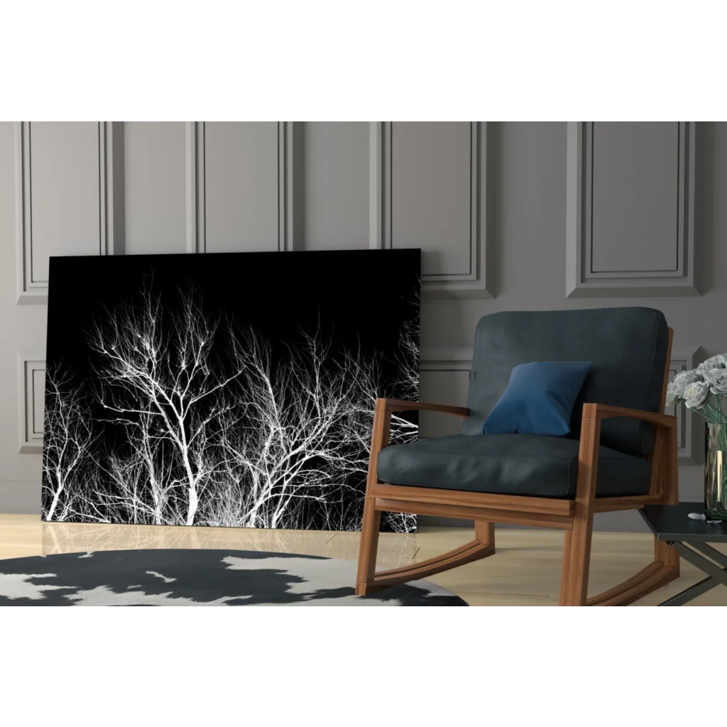 Black and white geometric tree branch glass wall art canvas print