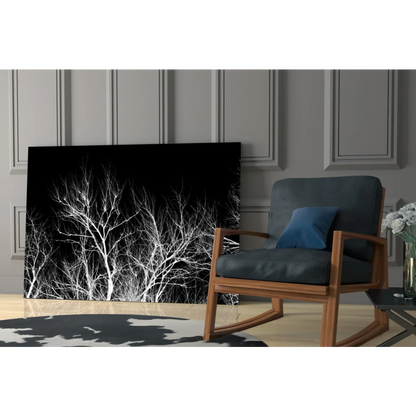Black and white geometric tree branch glass wall art canvas print