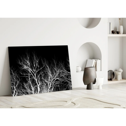 Black and white geometric tree branch glass wall art canvas print