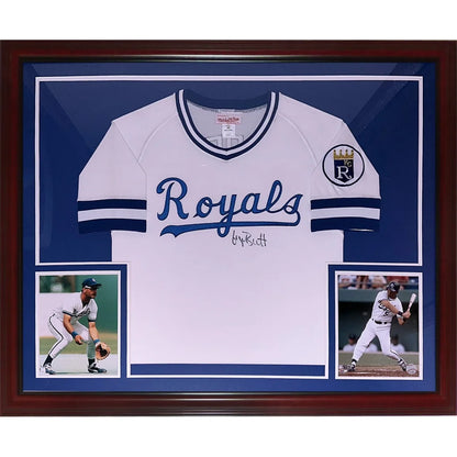 George Brett autographed white Kansas City Royals framed jersey