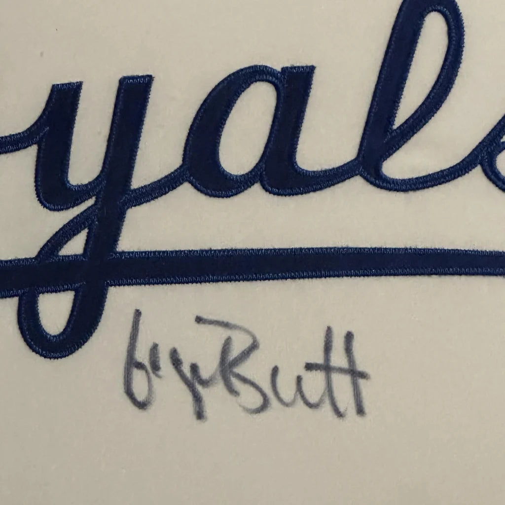 George Brett autographed Kansas City Royals framed jersey with blue Yale logo
