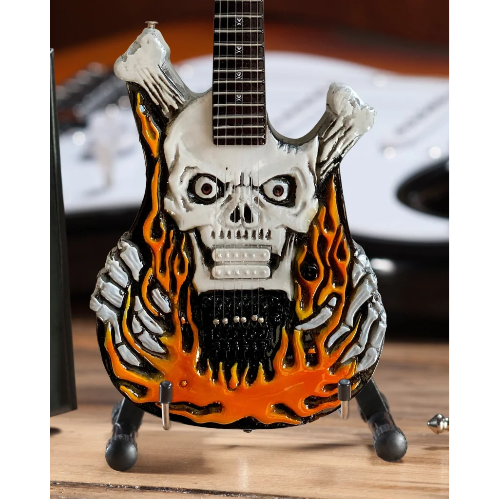George Lynch ESP Flaming Skull Mini Guitar by Axe Heaven with flames