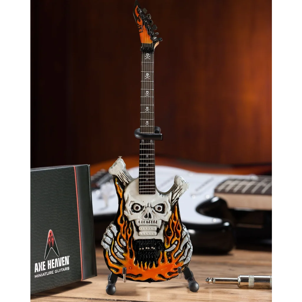 George Lynch ESP Flaming Skull Mini Guitar by Axe Heaven® with stand