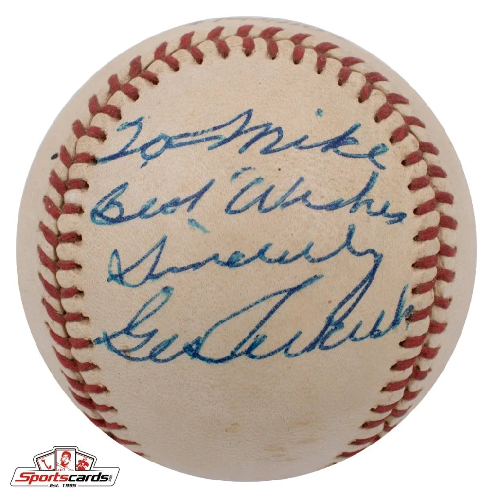 George Selkirk signed baseball with blue ink best wishes on white leather