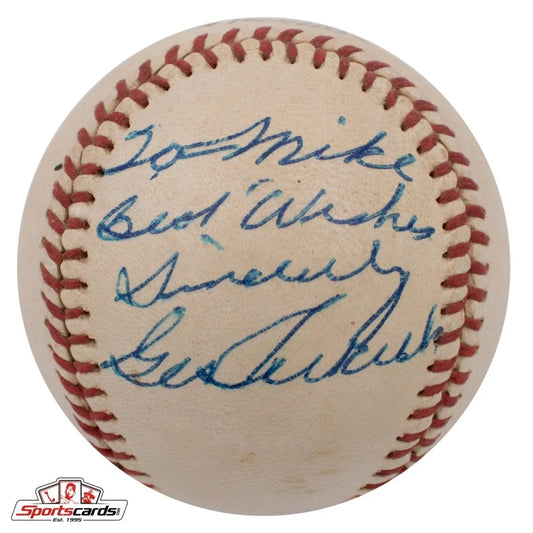 George Selkirk signed baseball with blue ink best wishes on white leather