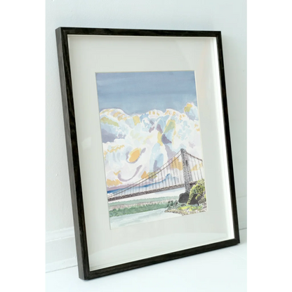 Black framed watercolor of George Washington Bridge uptown perspectives