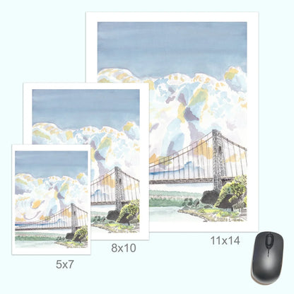 George Washington Bridge watercolor print in white frame