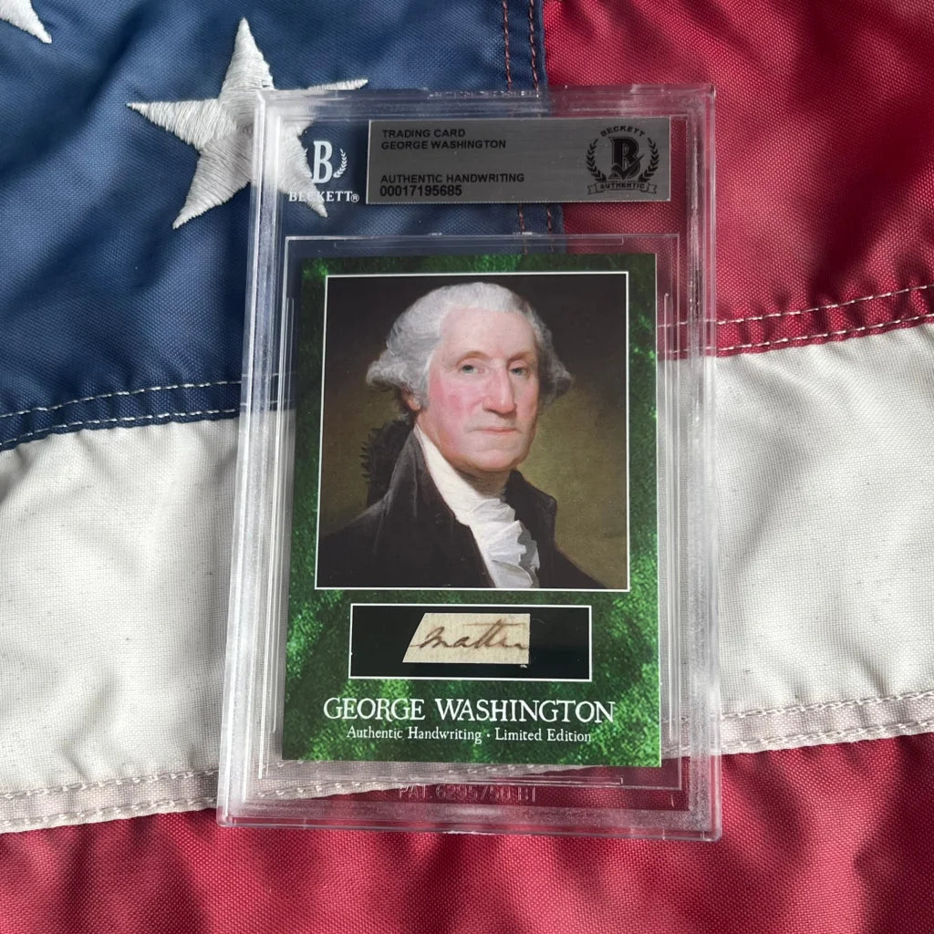 Graded George Washington authentic handwriting collectible card featuring letter Washington wrote