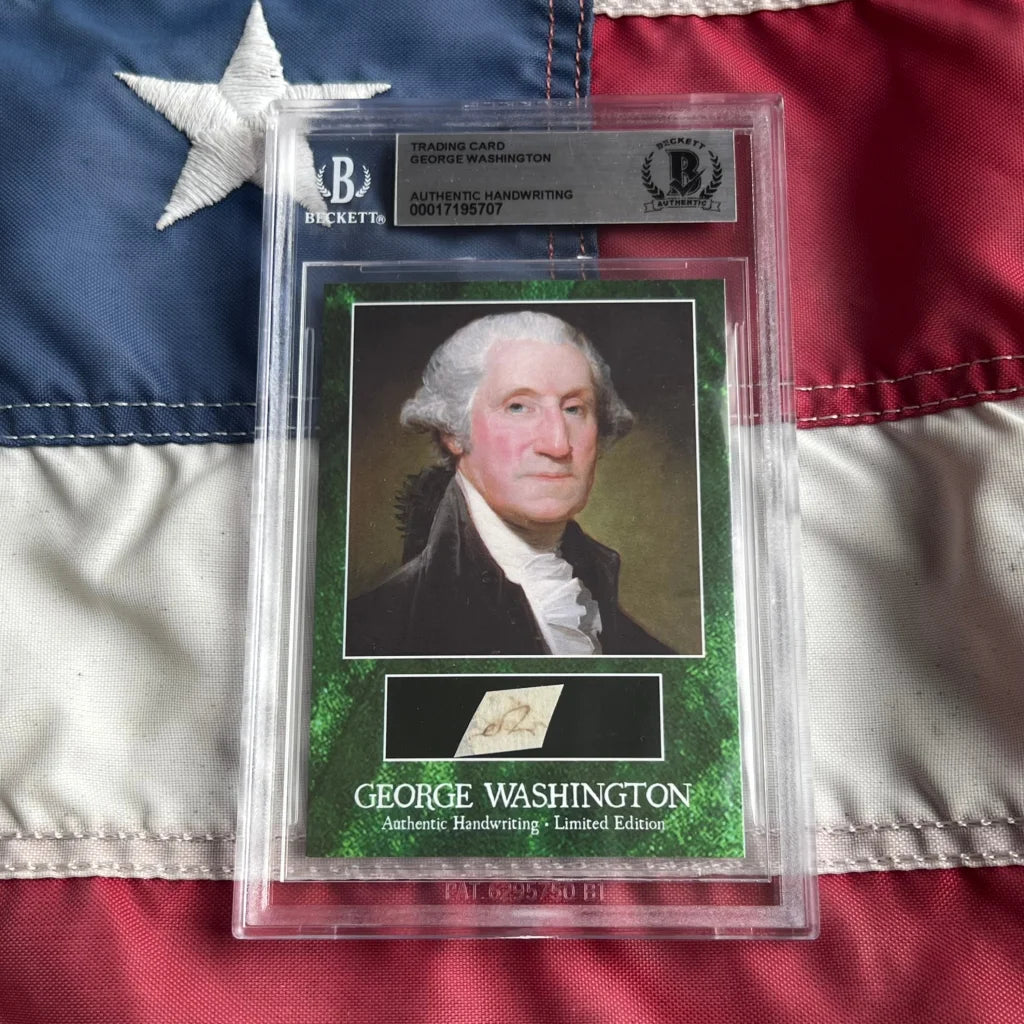 George Washington letter trading card with green background portrait