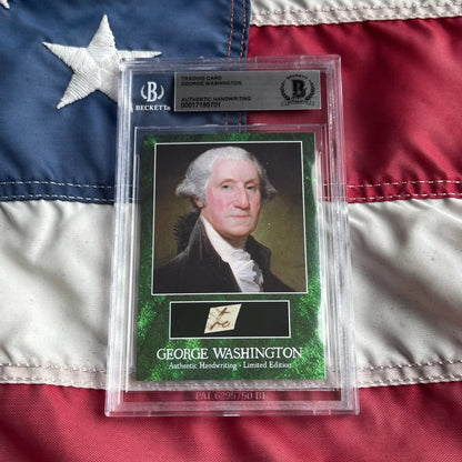 George Washington letter card in green border plastic case