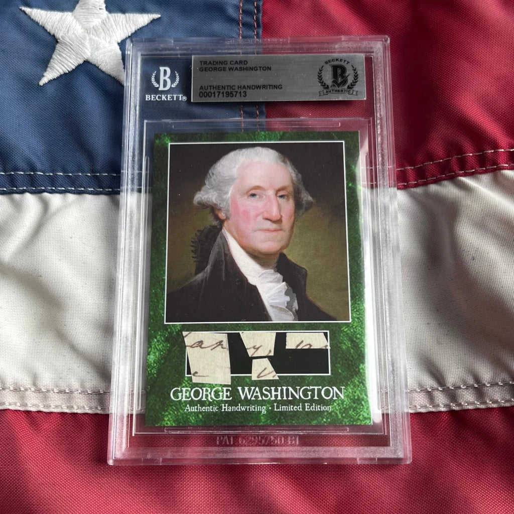 George Washington letter trading card with green white accents in plastic
