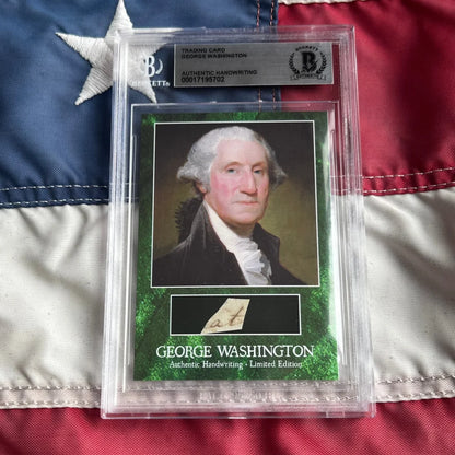 George Washington letter trading card with green white design and portrait